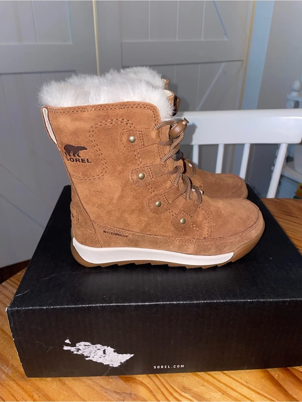 Sorel Whitney II Joan Lace Boots In Velvet Tan/chalk Kids Sz 12 NWB